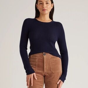 NWT Quince Featherweight Cashmere Ribbed Crewneck Sweater Size Large Navy Blue
